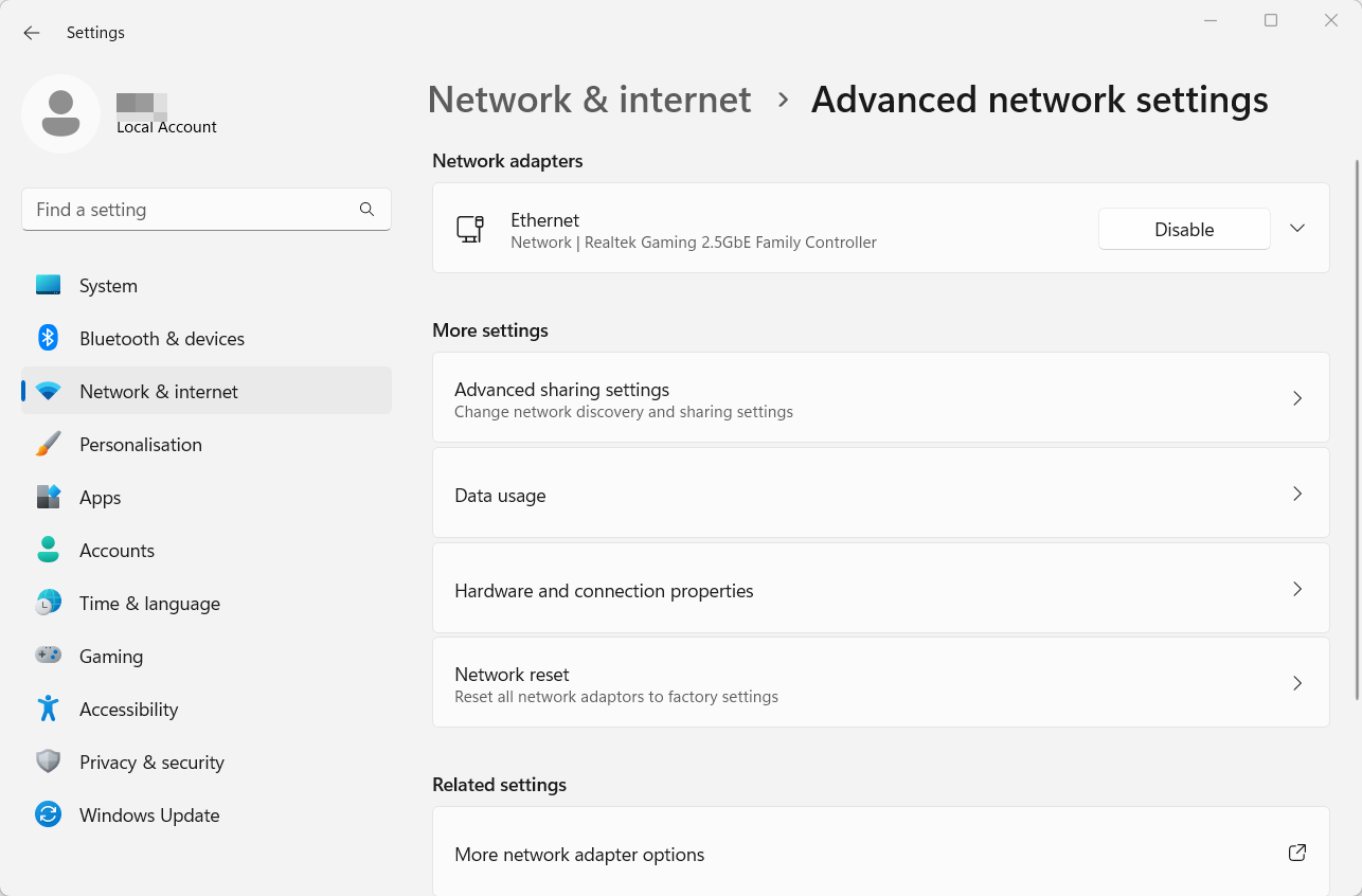 Change adapter options - 1