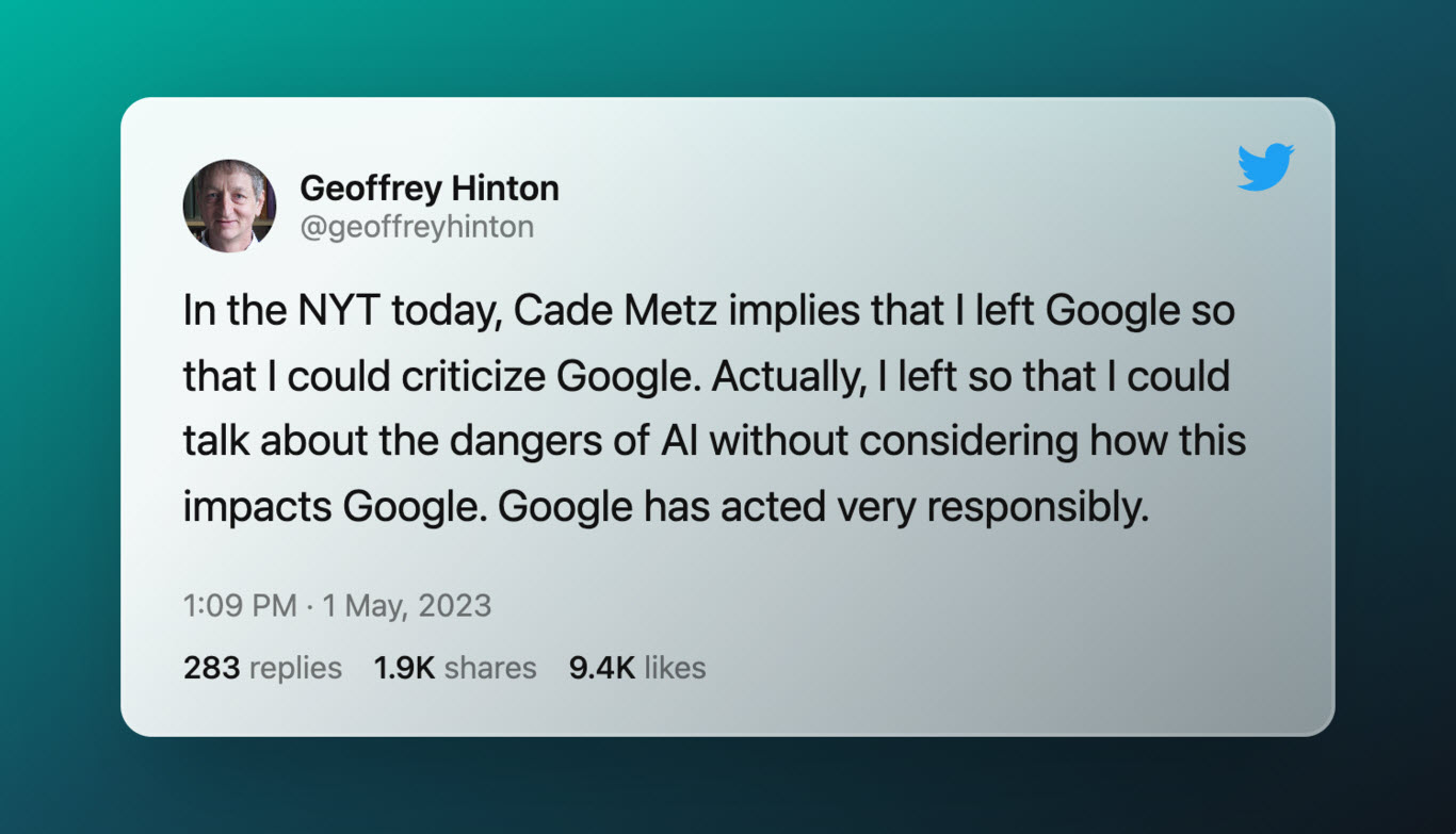 GodFather of AI Geoffrey Hinton Tweet