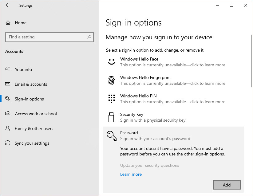 Windows Sign-in options