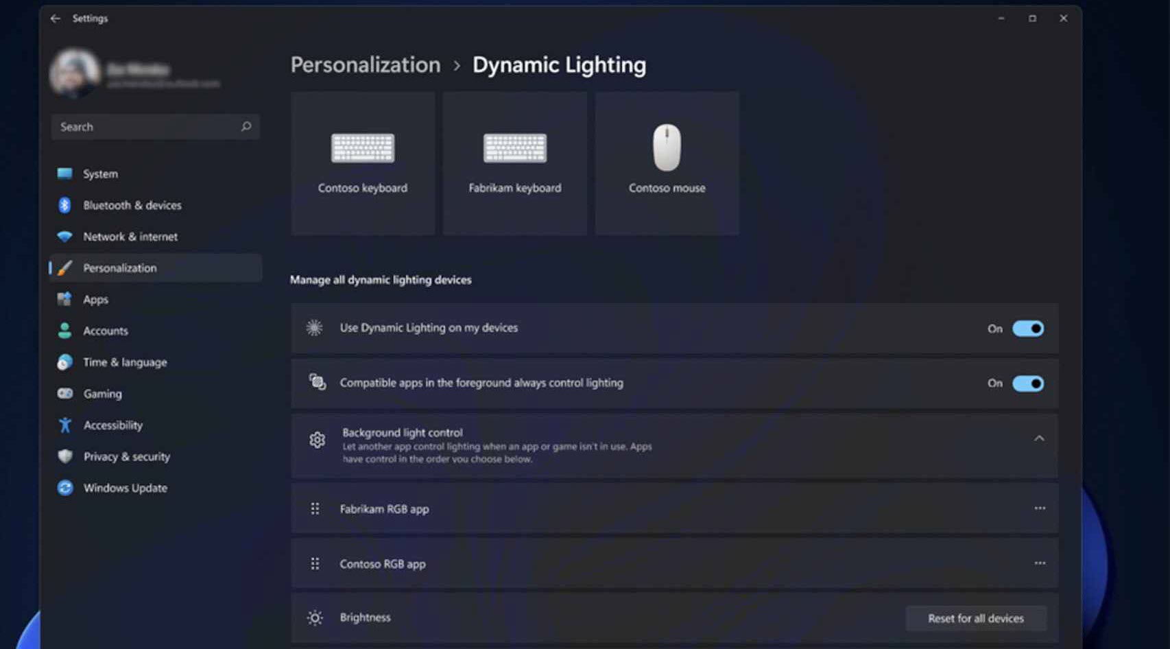 Windows 11 Personalization Dynamic Lighting