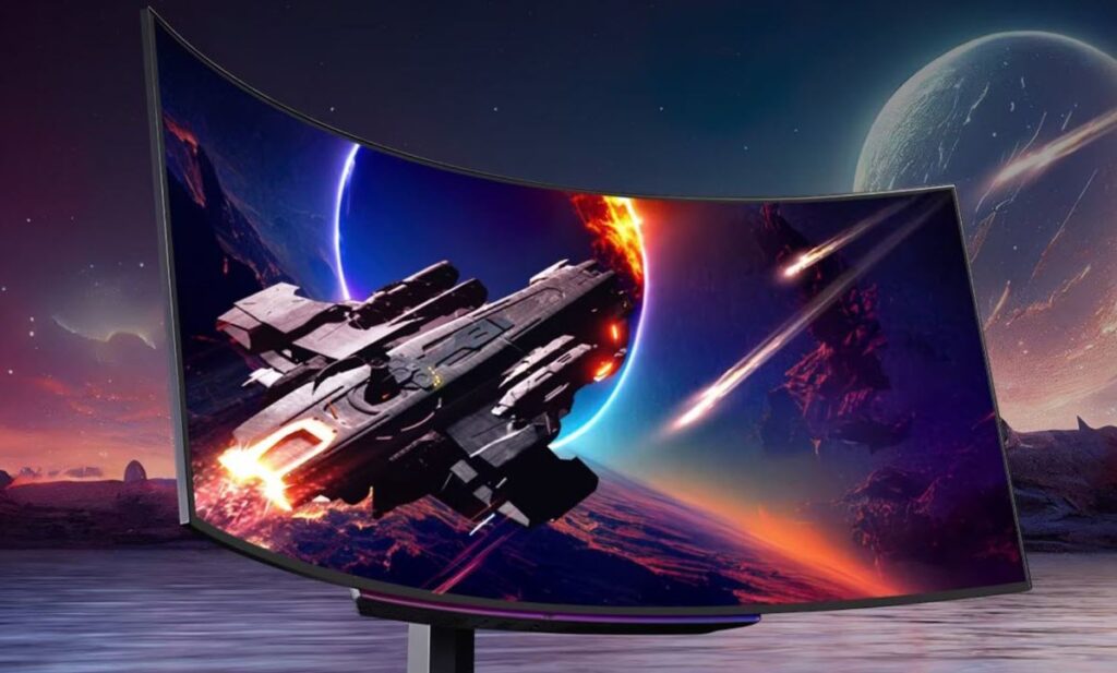 LG UltraGear 45GR95QE, a 45-inch curved OLED gaming monitor with high response speed